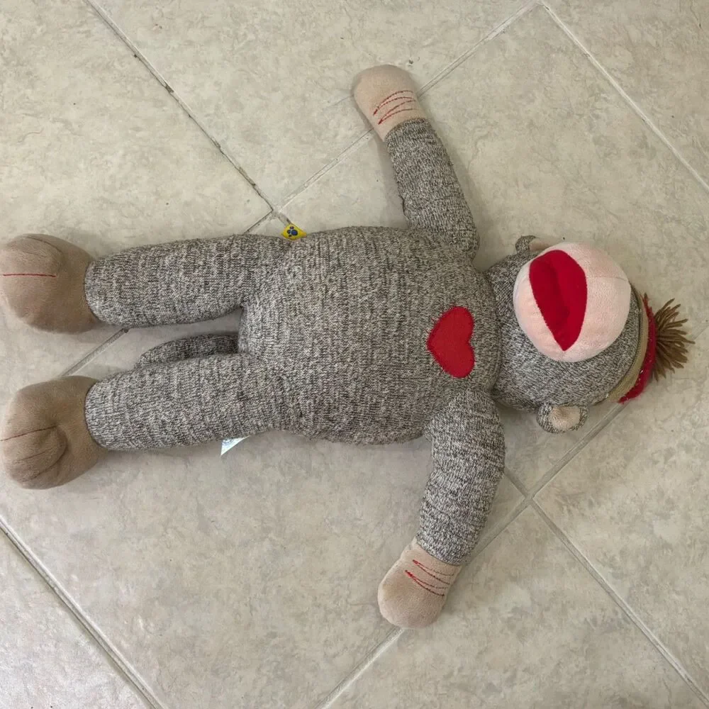 Retired Build A Bear Workshop Norm The Sock Monkey Heart 20” Plush Toy BAB jeans